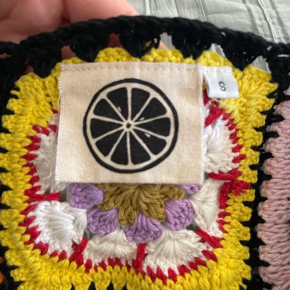 EUC Wild Orange Tree Crochet Granny Square Cardigan Sweater Boho - Picture 7 of 11